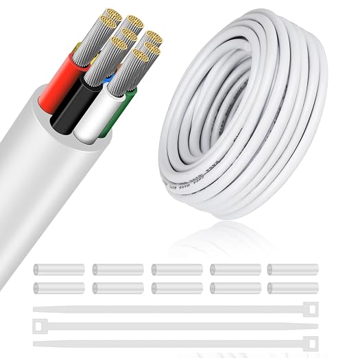 16 AWG Electrical Wire, 6/7/8 Conductor Multi-Core Tinned Copper Cable, Black/White PVC Insulated Flexible Control Wire, 10/20/50m (33ft–165ft) Options