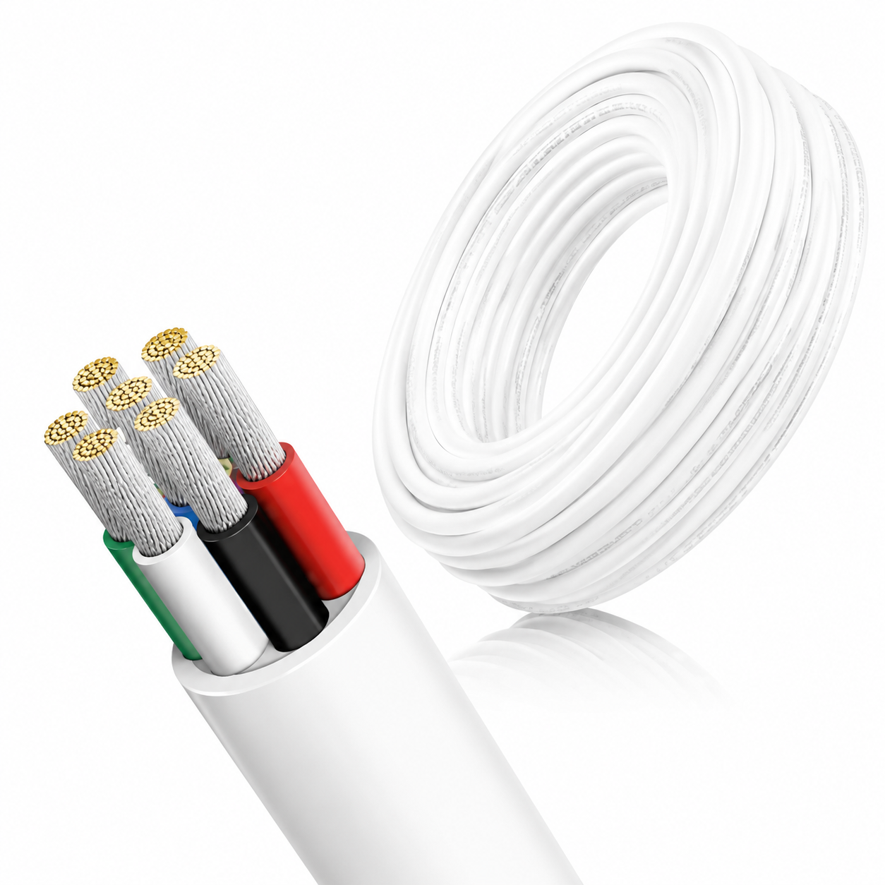 14 AWG Electrical Wire, 6/7/8 Conductor Stranded Tinned Copper Cable, Black/White PVC Multi-Core Power Cord, Flexible Control Extension Cable — 10/20/50m (33ft–165ft) Options