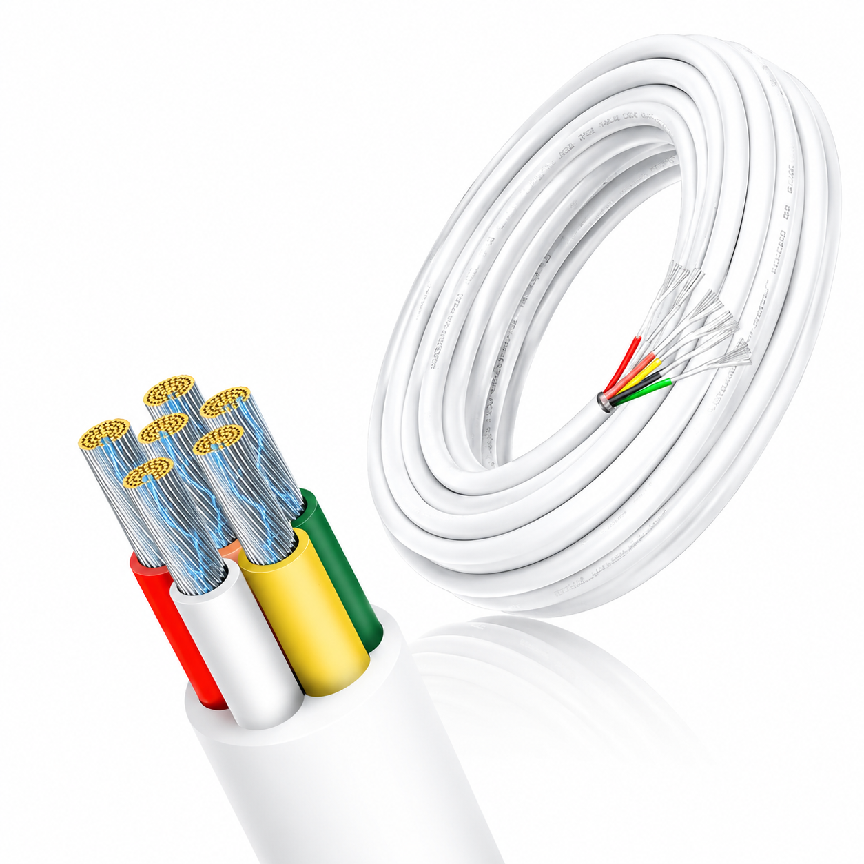 14 AWG Electrical Wire, 6/7/8 Conductor Stranded Tinned Copper Cable, Black/White PVC Multi-Core Power Cord, Flexible Control Extension Cable — 10/20/50m (33ft–165ft) Options