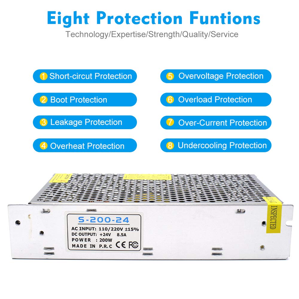DC 12 V/24 V Schaltnetzteil 60 W–250 W, AC 110/220 V Eingang, Konstantspannungs-LED-Treibertransformator, Metallgehäuse mit Schraubklemmen, CE/FCC/RoHS-zertifiziert