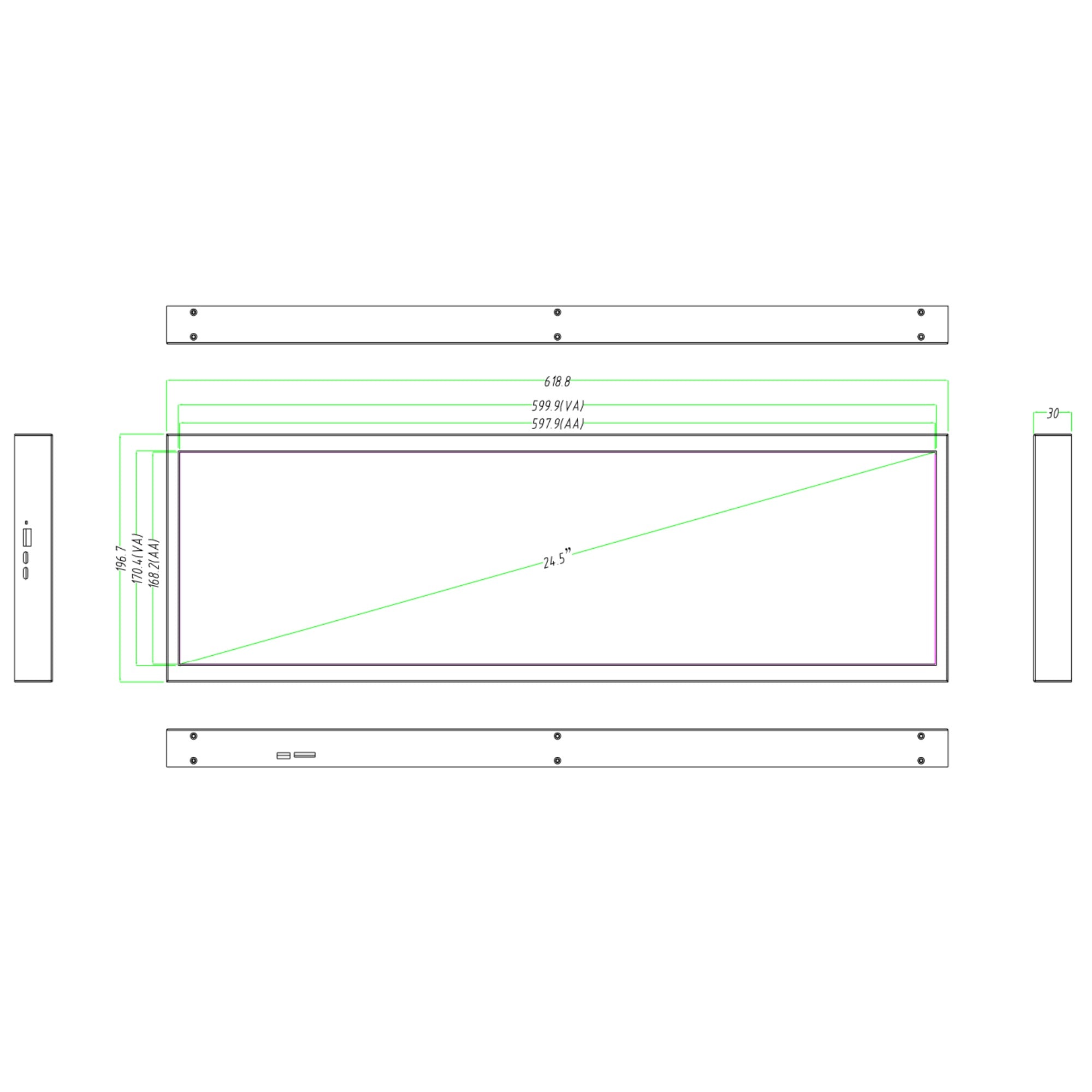 24.5 Inch (597.9×168.2mm Viewable) Commercial Ultra-Wide LCD Shelf Display | Android Stretched Bar Screen | Cloud, App & USB Playback