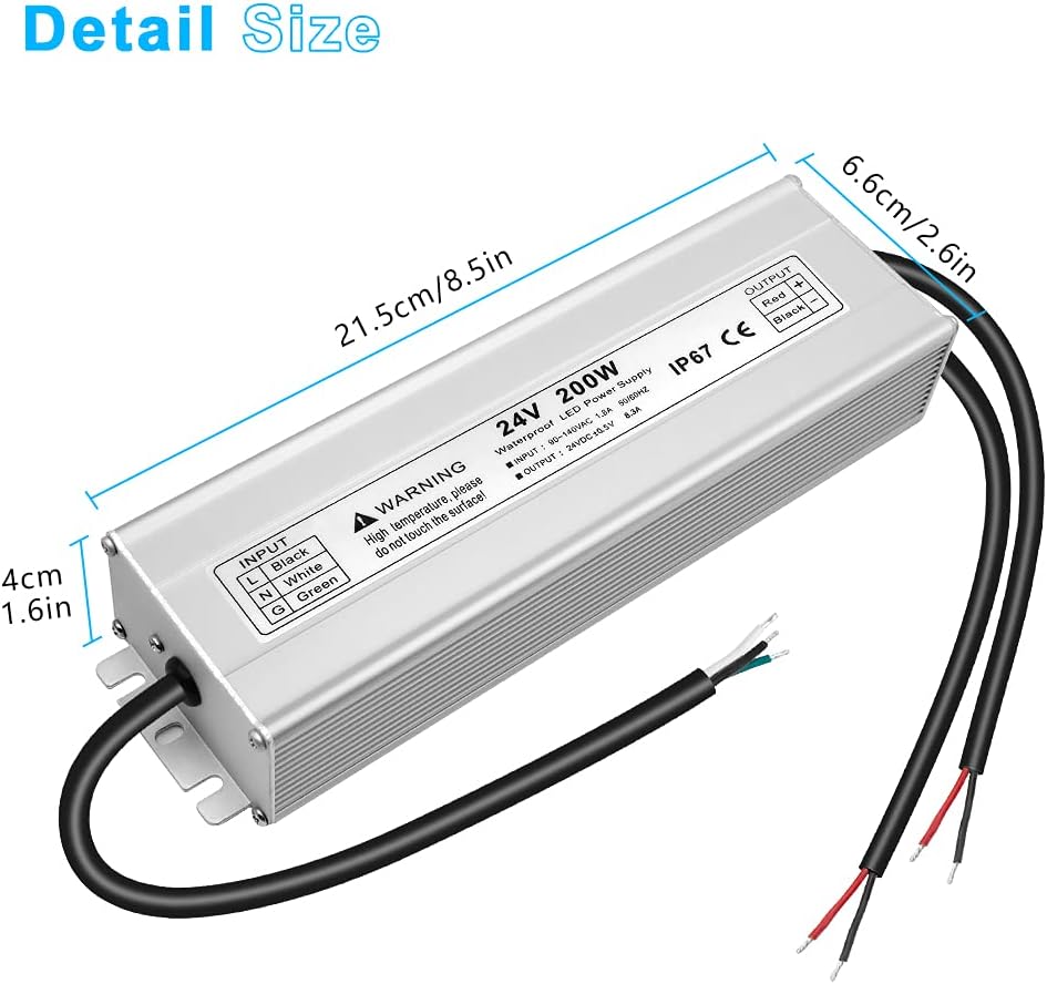 Wasserdichter 24-V-LED-Transformator, 90–140 V Eingang, 200 W–500 W, Einzel-/Doppelkabelausgang, CE/RoHS/FCC – US-Stecker und Kabel, Außenbeleuchtungsadapter