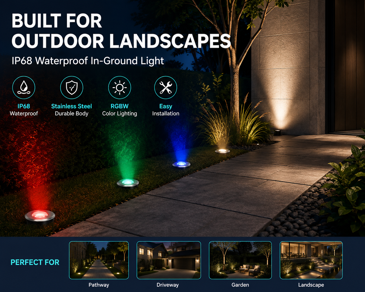 10-Pack RGBW/RGBWW IP68 LED In-Ground Lights – 24V 2W/3W/4W/6W Stainless Steel Recessed Deck & Landscape Lights