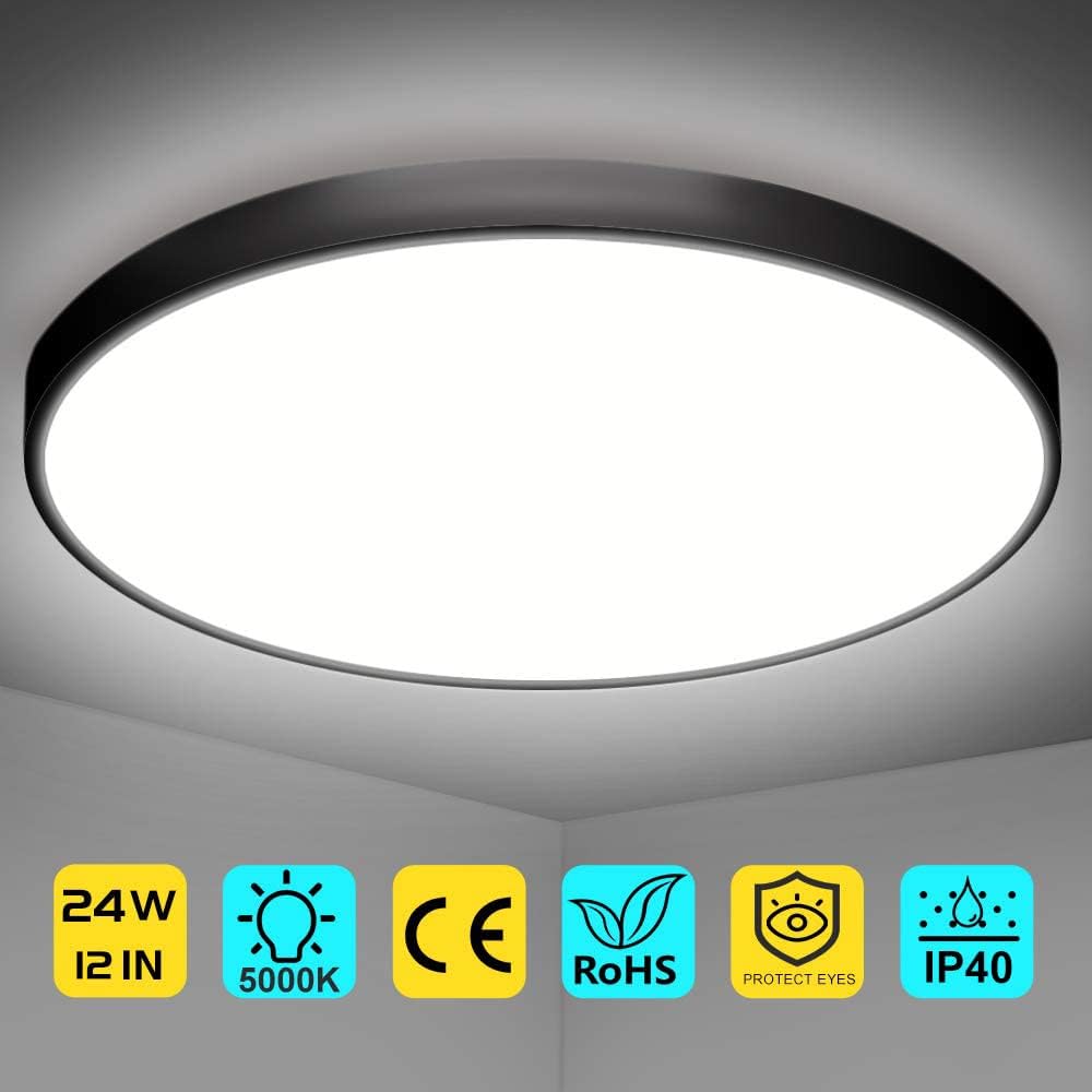 Plafonnier LED rond AC 110–130 V – Noir – Options 18 W/24 W/32 W – 3 000 K/4 500 K/5 000 K/6 500 K – Plafonnier encastré – Stock local (États-Unis)