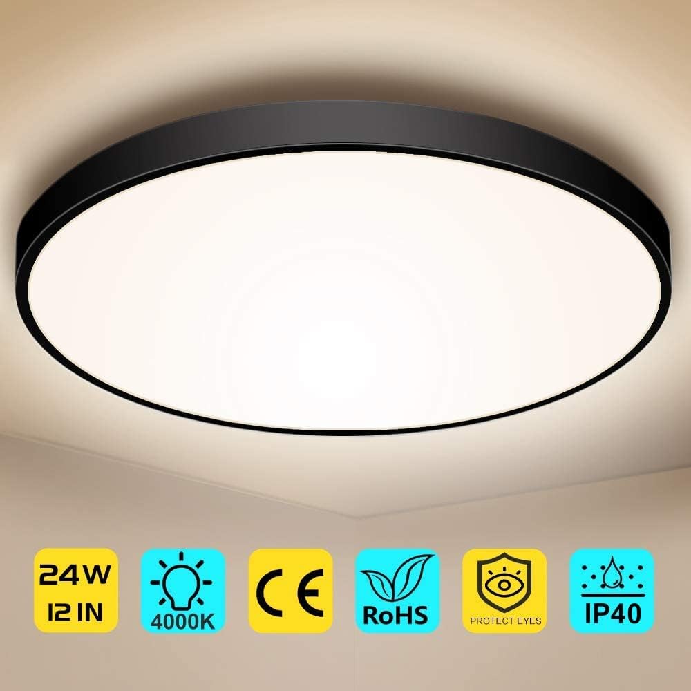 Plafonnier LED rond AC 110–130 V – Noir – Options 18 W/24 W/32 W – 3 000 K/4 500 K/5 000 K/6 500 K – Plafonnier encastré – Stock local (États-Unis)