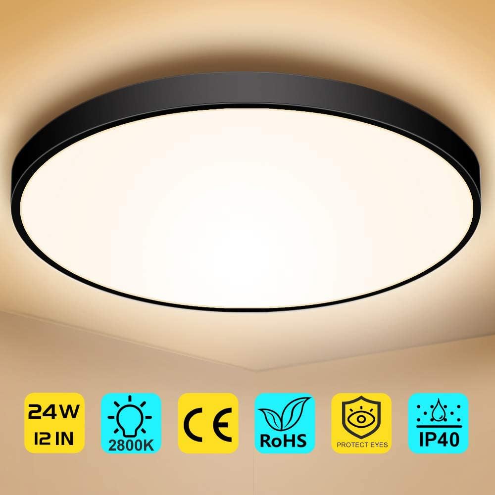 Plafonnier LED rond AC 110–130 V – Noir – Options 18 W/24 W/32 W – 3 000 K/4 500 K/5 000 K/6 500 K – Plafonnier encastré – Stock local (États-Unis)