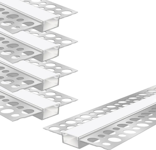 Double-Sided Plaster-in Drywall LED Aluminum Channels– Fit for 1 to 20mm LED Strip | Silver | Milky White Cover | 1 / 2 / 3 Meter | Silver | Milky White Cover | 50 / 100 -Pack