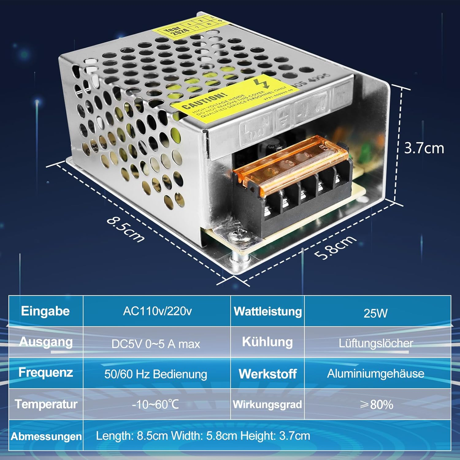 Alimentation à découpage CC 5 V 10 W–300 W, entrée CA 110/220 V, transformateur pour bande LED, boîtier métallique industriel avec bornes, certifié CE/FCC/RoHS (300 W avec ventilateur)