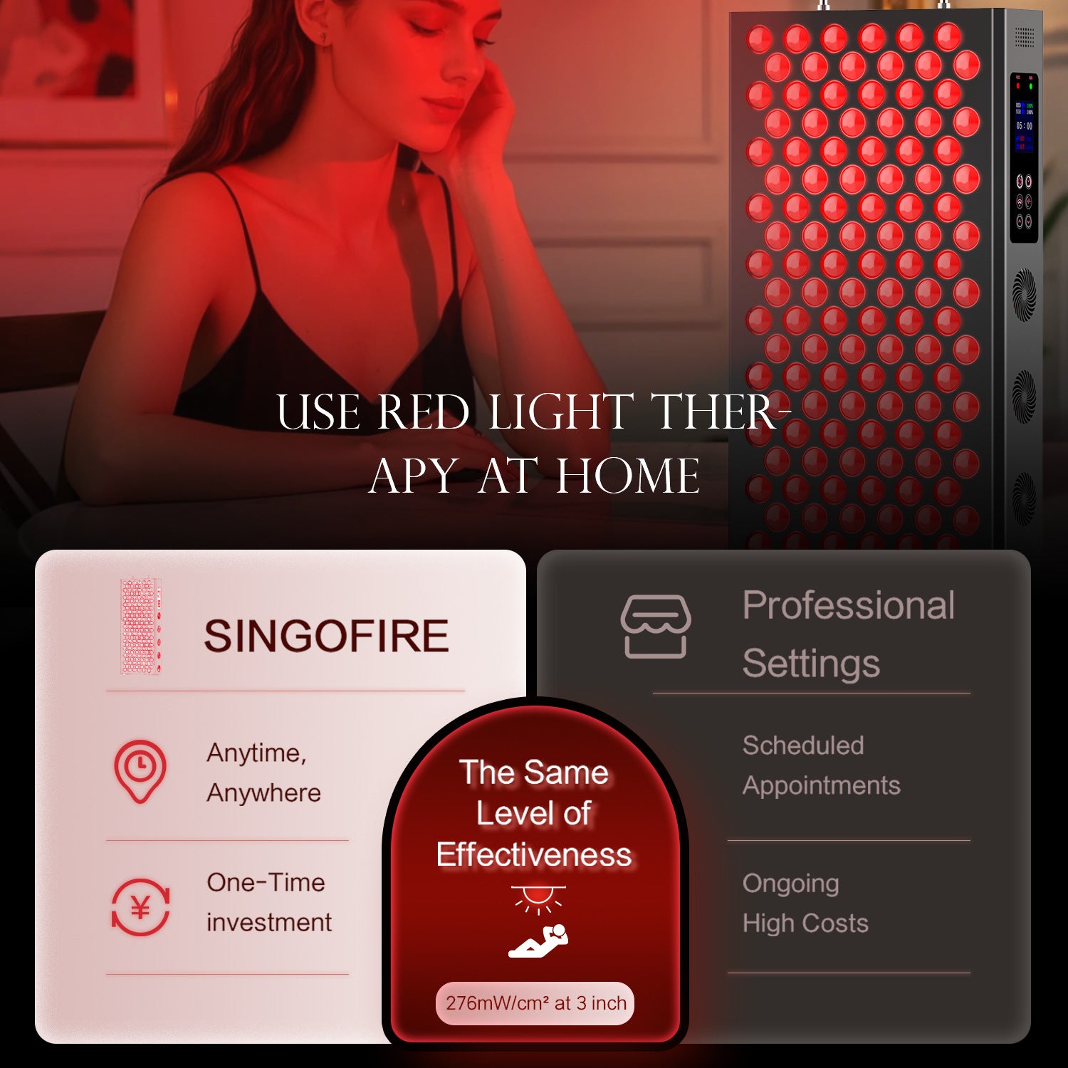 230W Large Panel Infrared Therapy Lamp – Black | Dual Chip Red Light & Infrared | Smart Touch Control Panel | Timer & Pulse Dimming | 60° Lens | AC85-264V | for Skin Beauty, Muscle & Joint Pain Relief | US / EU / UK / AU Plug