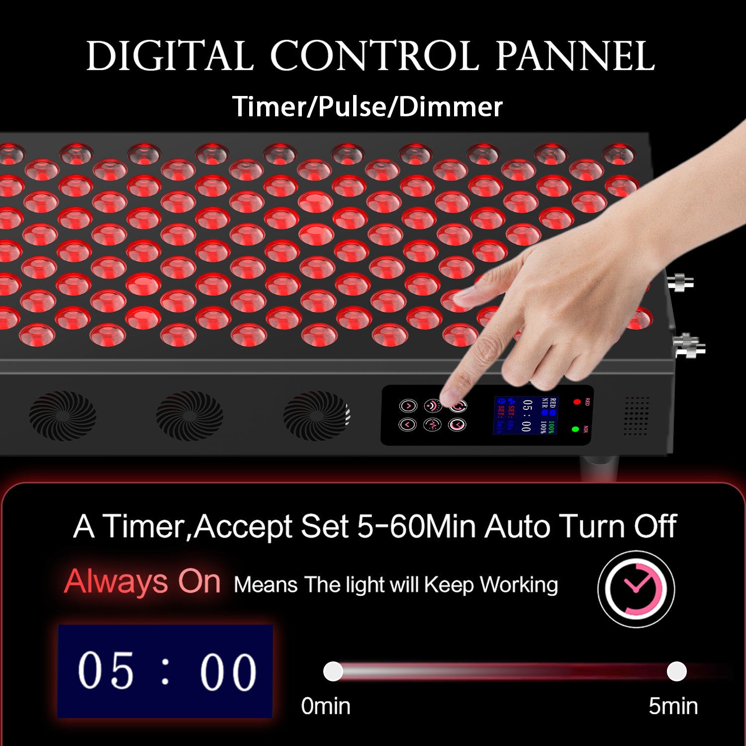 230W Large Panel Infrared Therapy Lamp – Black | Dual Chip Red Light & Infrared | Smart Touch Control Panel | Timer & Pulse Dimming | 60° Lens | AC85-264V | for Skin Beauty, Muscle & Joint Pain Relief | US / EU / UK / AU Plug