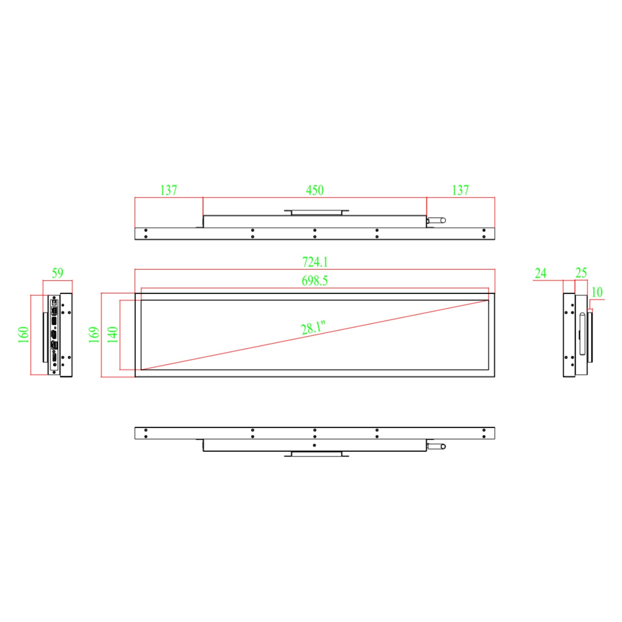 28.1 Inch (698.5×140mm Viewable) Android Stretched LCD Bar Display for Store Shelves | Cloud Platform / Mobile App / USB Media