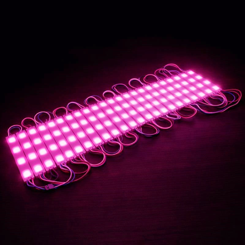 SMD2835 LED Module String – 3 LEDs/Module | 1.5 W 130 lm | 60×13 mm | DC 12 V | IP65 Waterproof with Adhesive Tape | for Light Box & Channel Letter Signage (20-pcs/String)– 10000K / 6500K / 4000K / 3000K / Red / Green / Blue / Yellow / Pink