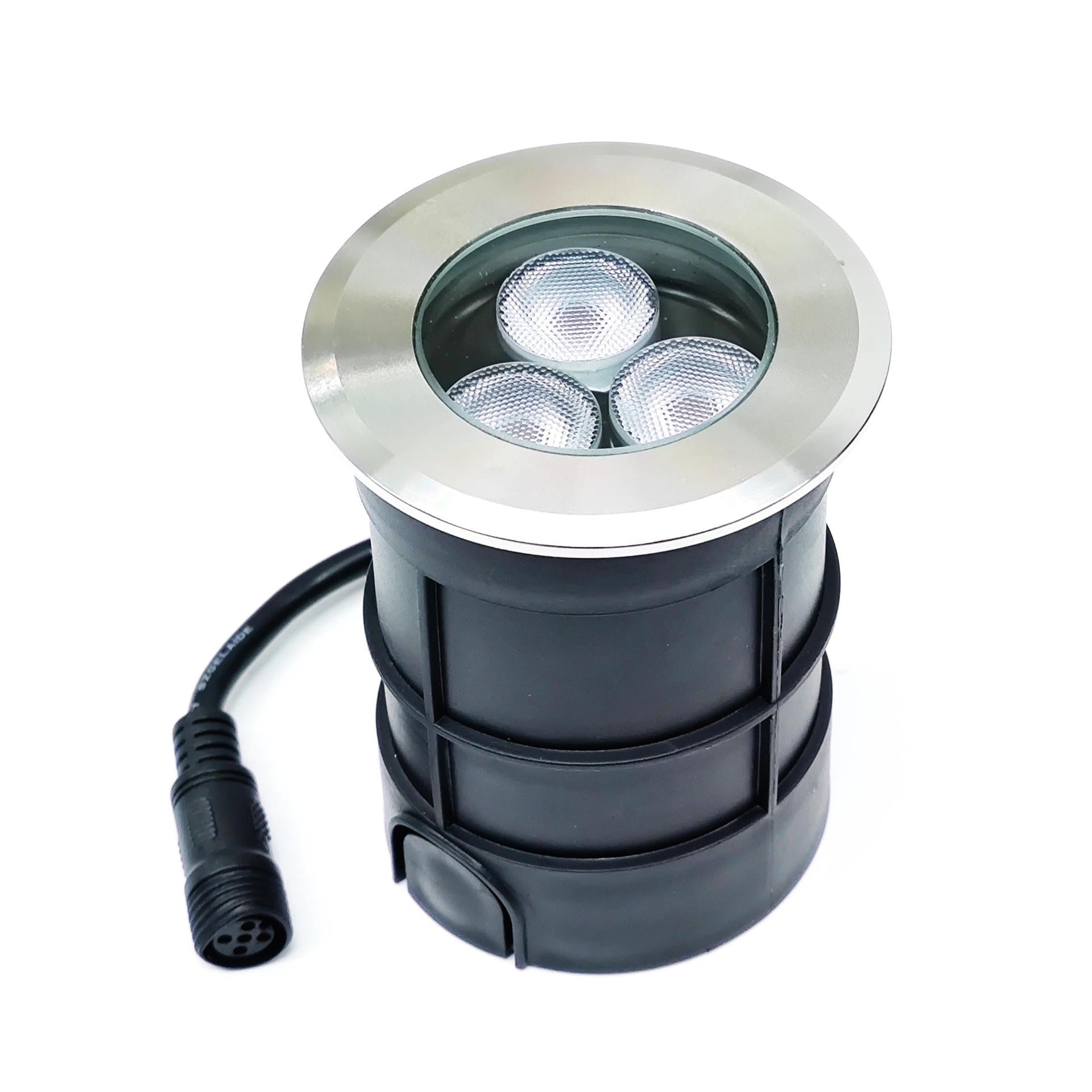 10er-Pack RGBW IP68 wasserdichte LED-Untergrundleuchte für den Außenbereich, 4 W, 24 V, Deckleuchte, Erdlampe, Strahler für Wege, Auffahrten, Gärten, Einbaulandschaften mit Edelstahlgehäuse, PC-Abdeckung, gehärtete Glaslinse