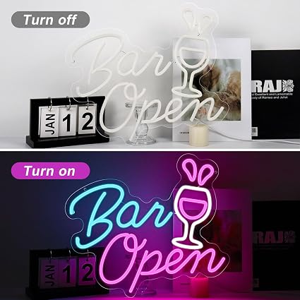 OPEN-Neonschild – Großes „O“ | 5 Leuchtfarbenoptionen | 42×22 cm (17×9 Zoll) | Fensteraufhängung | Plug & Play für Schaufenster