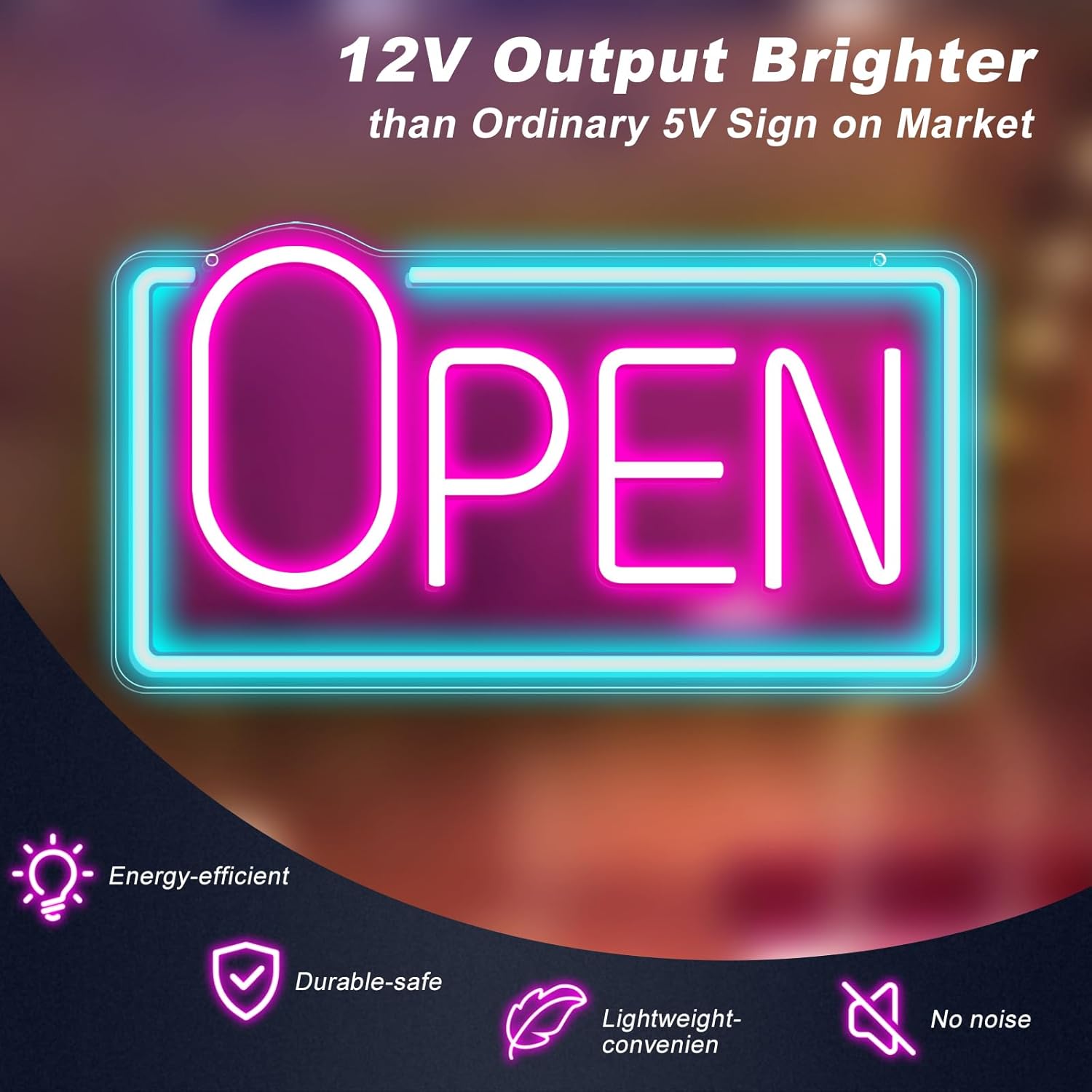 OPEN Neon Sign – Big “O” Style | 5 Glow Color Options | 17×9 inch (42×22 cm) | Window Hanging | Plug & Play for Storefronts