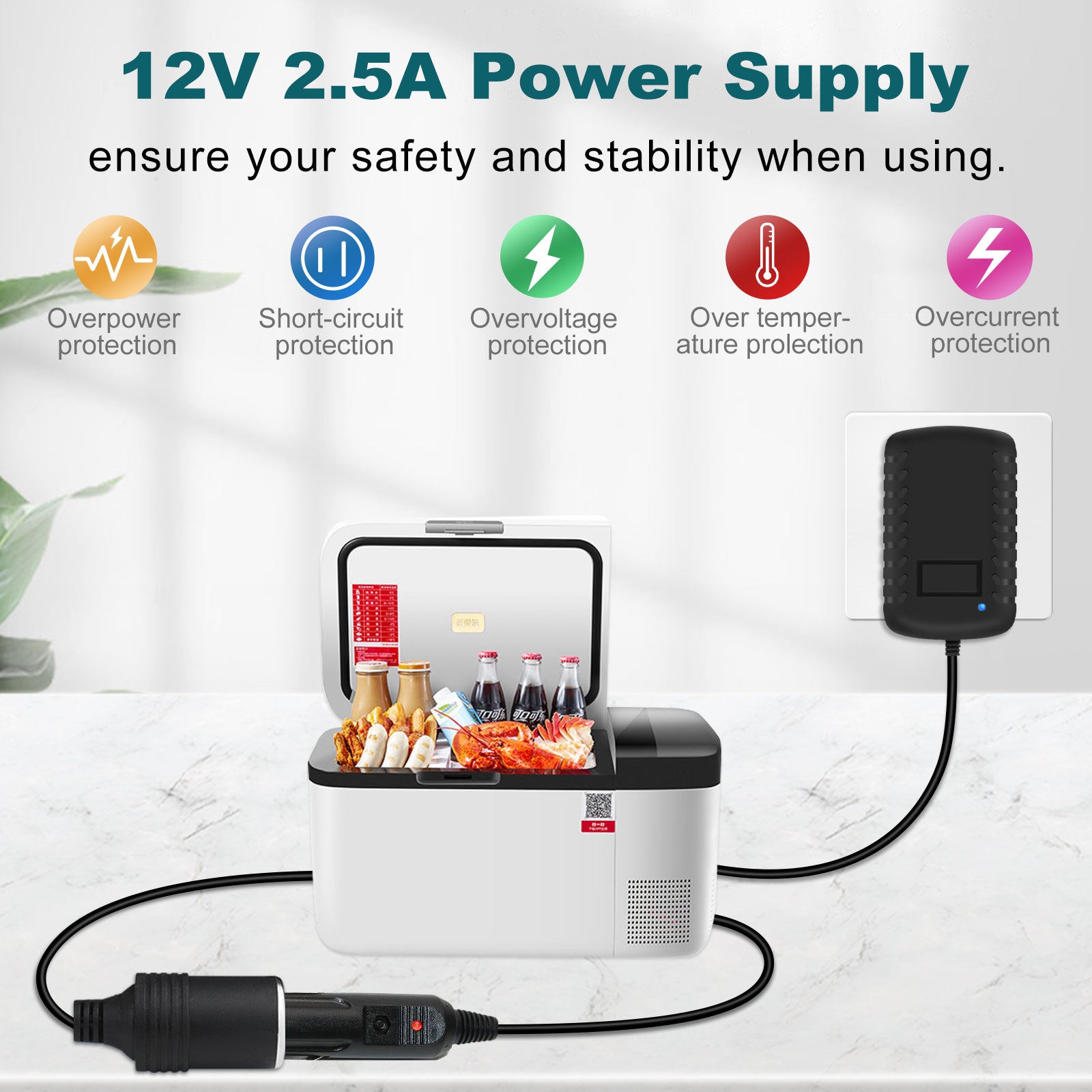 DC 12 V Zigarettenanzünder-Netzteiladapter 12 W–36 W, AC 100–240 V auf 12 V Konvertertransformator, Autosteckdosenladegerät für Pumpe, Kühler, LED-Leuchten – US-Stecker