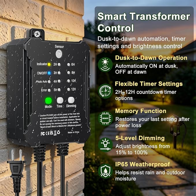 All-in-One Low Voltage Landscape Lighting Kit - 6 / 8 Pack Landscape Lights with Smart Transformer | 3000K Warm White | IP65 Waterproof | Outdoor Lights for Yard Garden Pathway