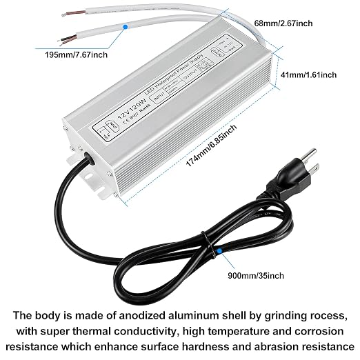 12V Waterproof LED Power Supply 30W–280W, 90–265V Input, Single/Dual Wire Output, Aluminum Housing, Outdoor LED Driver, CE/RoHS/FCC —US/UK/EU Plug & Wire Leads Options