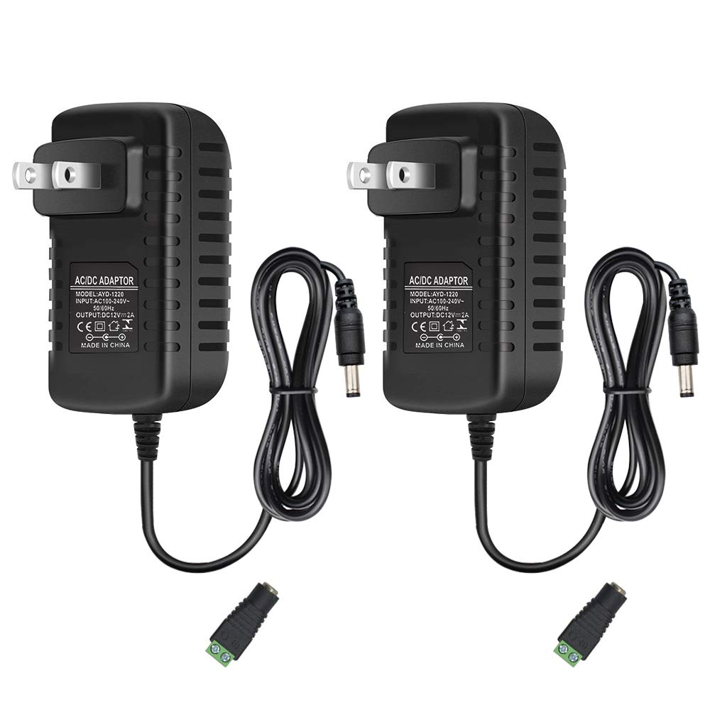 12-V-Netzteiladapter 12 W/24 W, AC 100–240 V Eingang, Wandstecker-Transformator, schwarzes Gehäuse – US/UK-Stecker, LED-Treiber für Streifen/CCTV/Elektronik