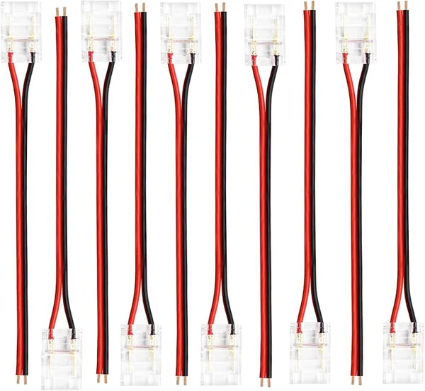 Connecteurs pour bandes LED transparentes en cristal – Clips sans soudure 10 mm 2 broches | Adaptateur bande à fil / bande à bande / CC – Stock local États-Unis/Royaume-Uni