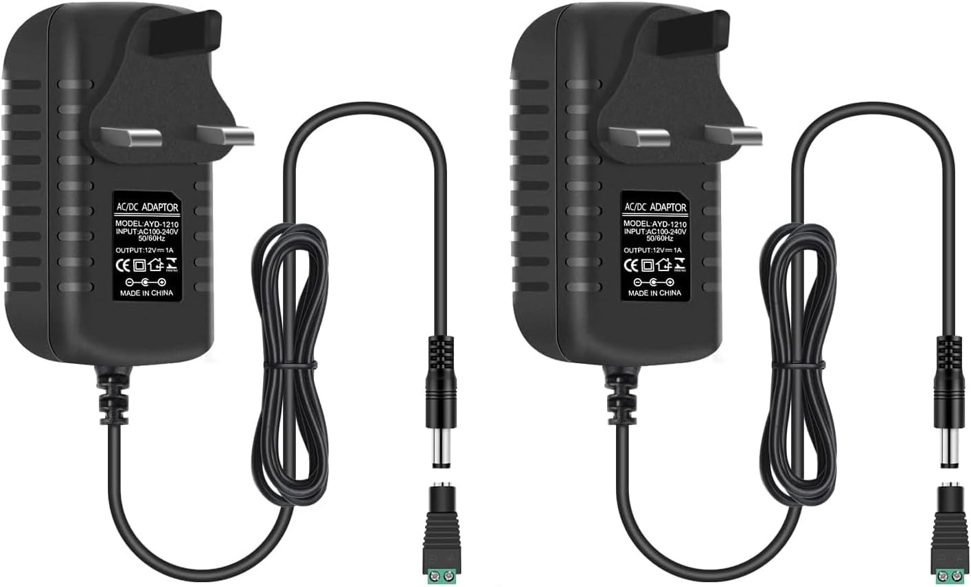 12-V-Netzteiladapter 12 W/24 W, AC 100–240 V Eingang, Wandstecker-Transformator, schwarzes Gehäuse – US/UK-Stecker, LED-Treiber für Streifen/CCTV/Elektronik