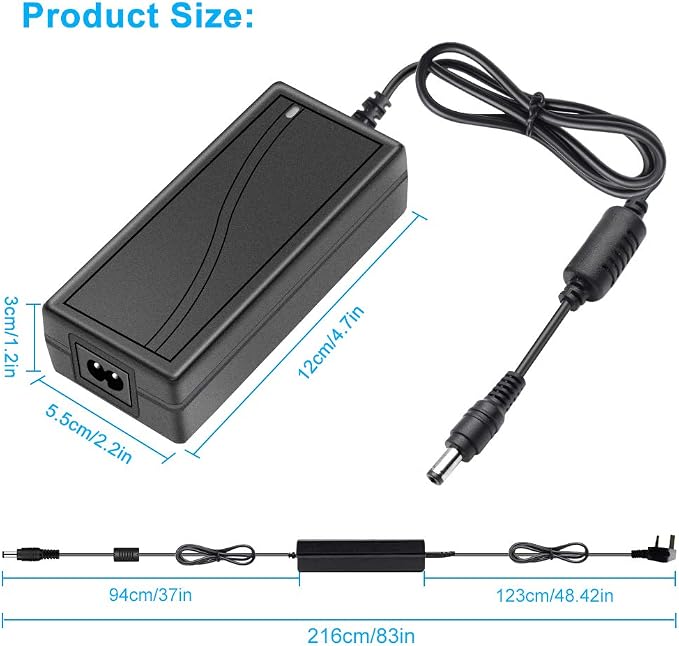 DC 12V Desktop Power Supply Adapter 36W–120W, AC 100–240V Input, Switching Transformer Charger with US/UK Plug — for LED Strip Lights, CCTV, Pumps, and Electronics