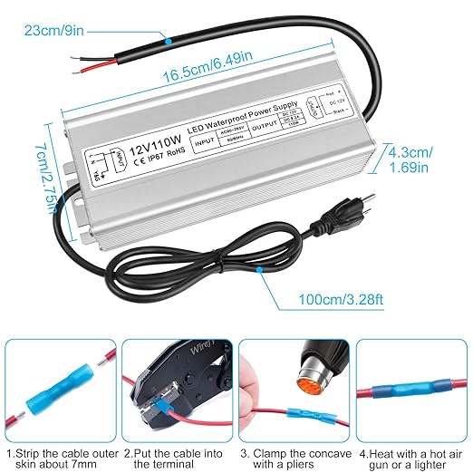 12V Waterproof LED Power Supply 30W–280W, 90–265V Input, Single/Dual Wire Output, Aluminum Housing, Outdoor LED Driver, CE/RoHS/FCC —US/UK/EU Plug & Wire Leads Options