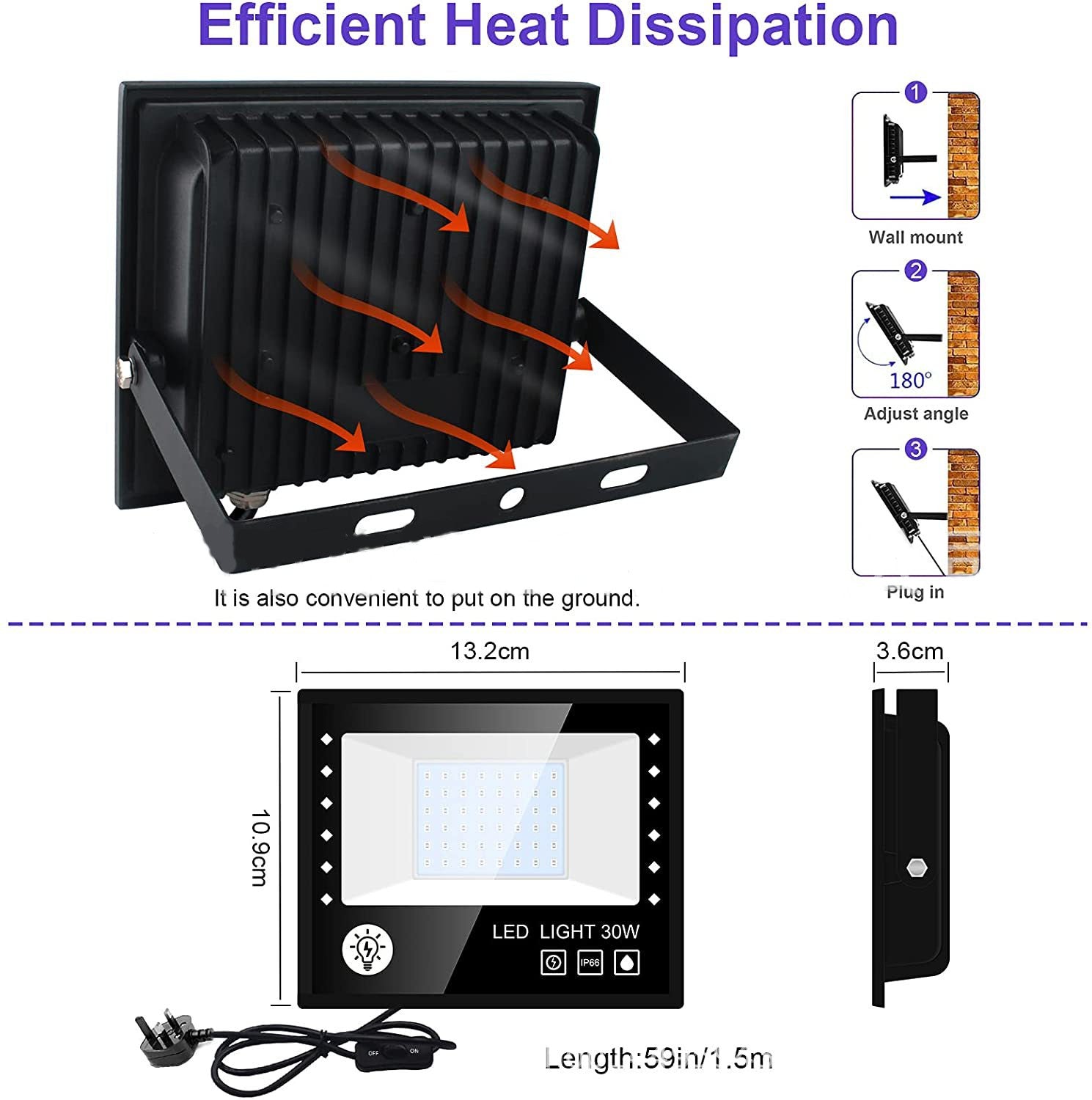 2 Pack Black Lights - 60W 395-400nm AC85-265V Upgraded LED Flood Light with Switch, Waterproof IP66 for Glow Party, Stage Lighting, Aquarium, Glow in The Dark, Body Paint, Fluorescent Poster, Neon Glow