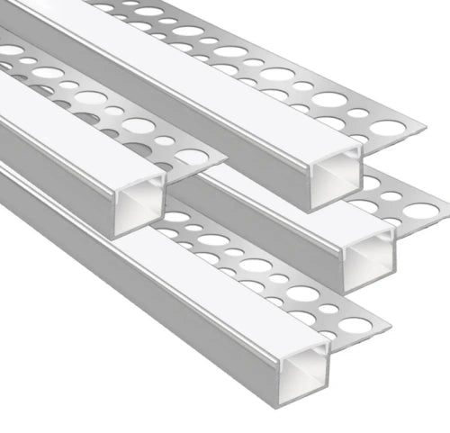 Einseitige Gipskarton-LED-Aluminiumkanäle – Passend für 1 bis 13 mm LED-Streifen | Silber | Milchweiße Abdeckung | 1 / 2 / 3 Meter | Silber | Milchweiße Abdeckung | 50 / 100 -Packung