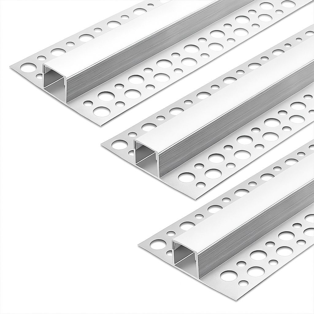 Profilés LED en aluminium double face pour cloison sèche – Compatibles avec des bandes LED de 1 à 12 mm | 1 mètre | Argent | Revêtement blanc laiteux | Lot de 4/6/10 | Stock local États-Unis/Royaume-Uni