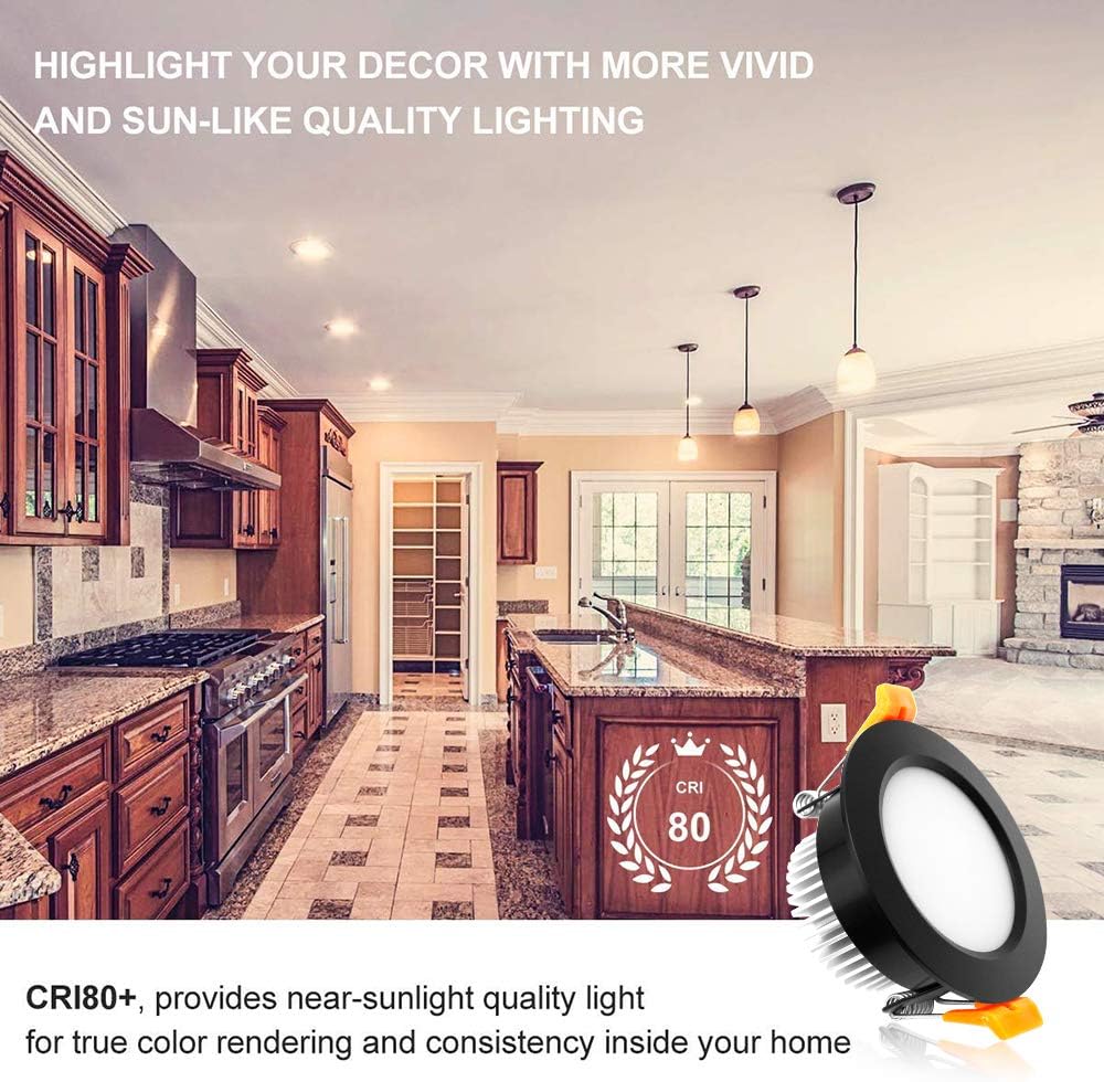 ECO-1 Series Frosted LED Downlight – Black Housing – TRIAC Dimmable – 3W/5W/7W/9W – 4-Pack/10-Pack – 2700K–6000K – 100–130V / 200–240V