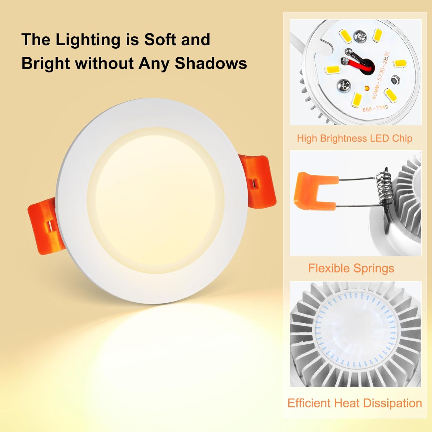 Spot LED dépoli série ECO-1 – Boîtier blanc – Intensité variable TRIAC – 3 W/5 W/7 W/9 W – Lot de 4/Lot de 10 – 2 700 K–6 000 K – 100–130 V / 200–240 V