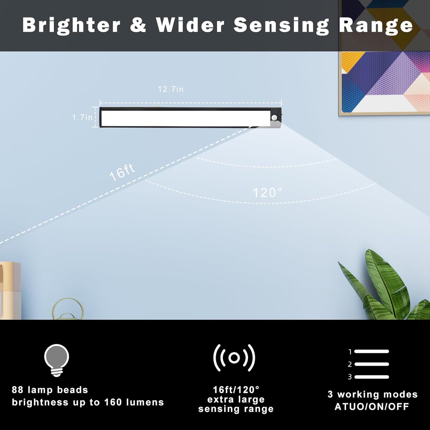 Lot de 2 lampes rechargeables pour dessous de meuble – 9" / 12" | 3 CCT (3000K/4000K/6000K) | Détecteur de mouvement et variateur tactile | Fixation magnétique | Finition argentée ou noire