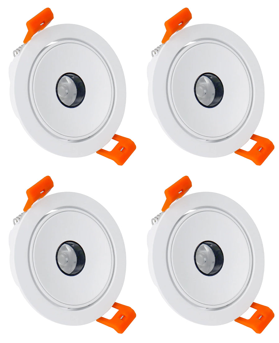 Spot encastré COB à faisceau étroit série ECO-6 – Boîtier blanc – Gradation TRIAC – 5 W (découpe 3 po) – Paquet de 4 – 3 000 K à 6 000 K – 100 à 130 V / 200 à 240 V