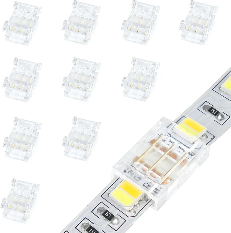 Transparente Kristall-LED-Streifenverbinder – 10 mm 3-polige lötfreie Clips | Streifen zu Kabel / Streifen zu Streifen / DC-Adapter – Großhandel 500 Stück MOQ | Direkt ab Werk