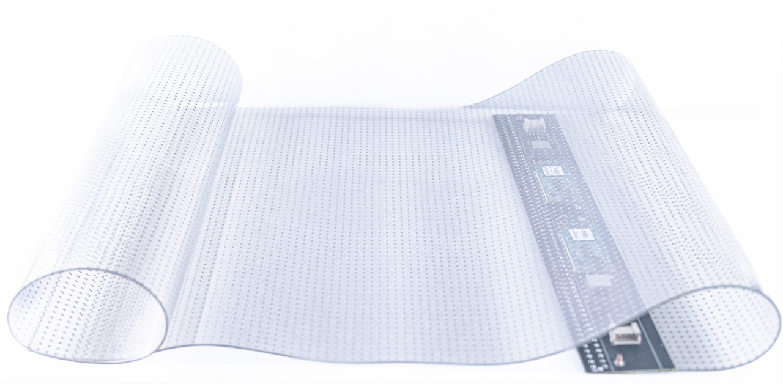 Film adhésif LED transparent P15 – 390 × 990 mm (15,35 × 38,98 po) | 3 000 nits | Écran autocollant en verre transparent à 94 % pour façades et vitrines de magasins | Plusieurs options de kits | Prêt à l'emploi
