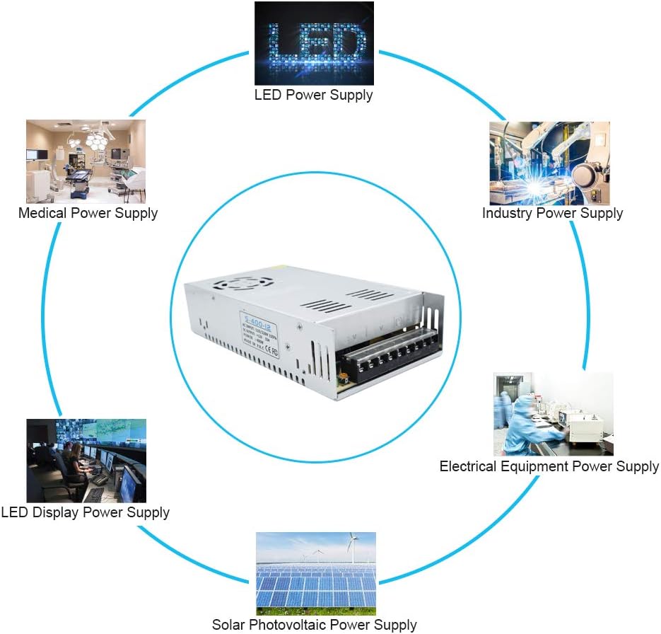 DC 12 V/24 V Schaltnetzteil 300 W–600 W, AC 110/220 V Eingang, Hochleistungs-LED-Treibertransformator, Kühllüfter-Metallgehäuse, CE/FCC/RoHS-zertifiziert