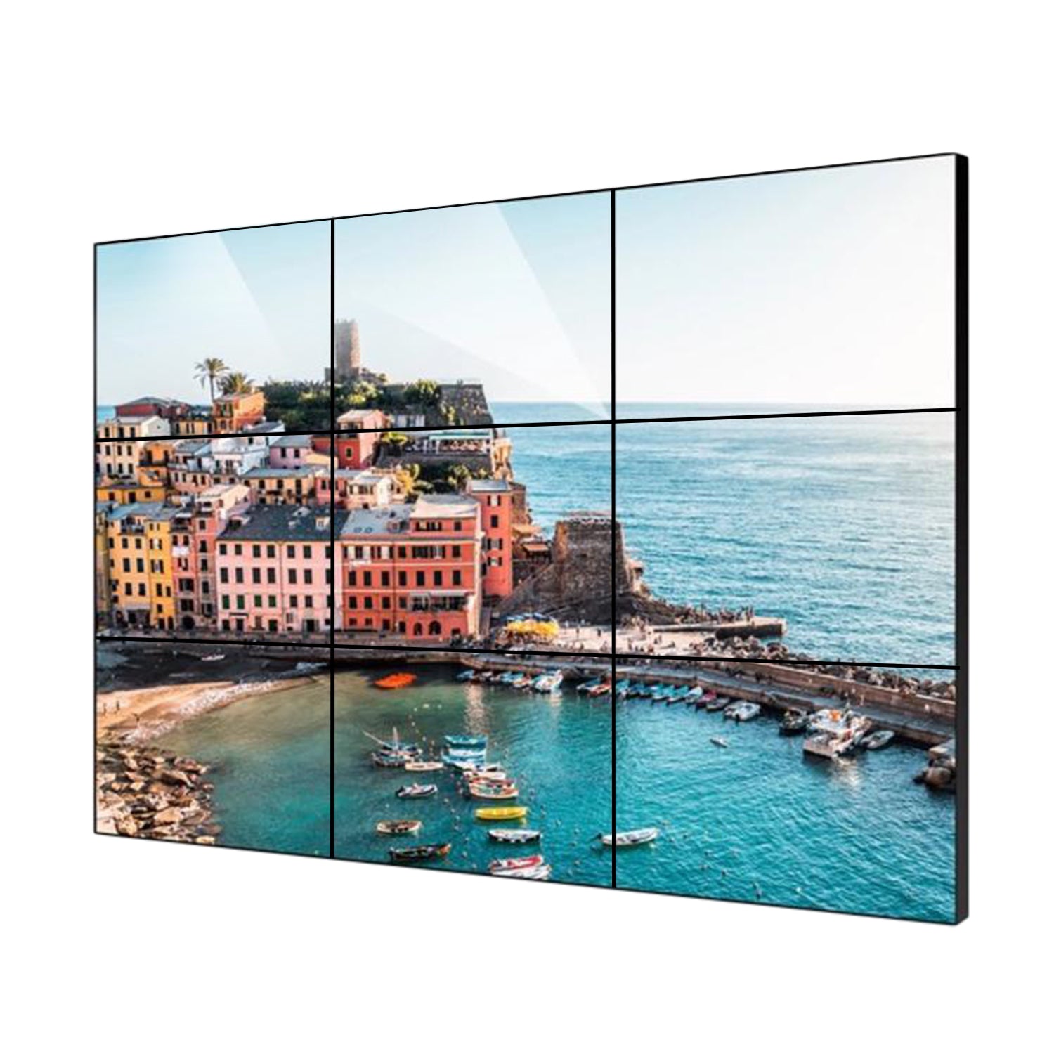 49-Zoll-BOE-LCD-Videowand – 3x3-Kit (9 Panels) | 1920 x 1080 FHD | 500 Nits | Ultraschmaler Rahmen 3,5 mm | HDMI-Spleißer + Wandhalterung enthalten