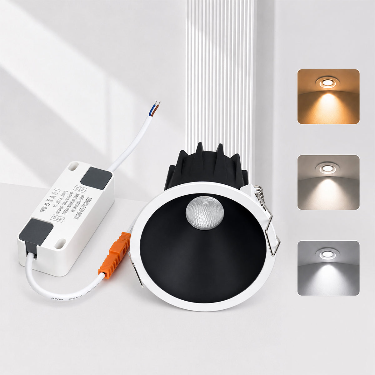 Lot de 4 plafonniers LED à intensité variable de 5 cm, 3 W (équivalent halogène 35 W), finition noire