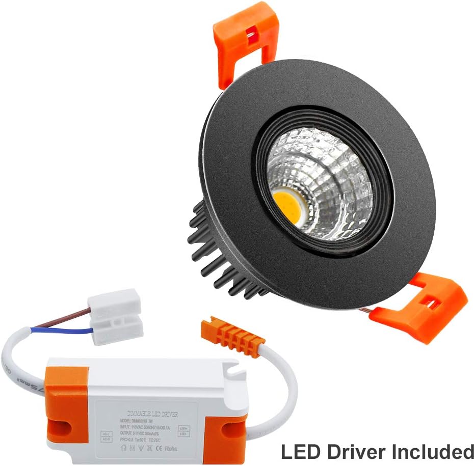 Einstellbares COB-LED-Einbaudownlight der ECO-2-Serie – Schwarzes Gehäuse – TRIAC-dimmbar – 3 W/5 W/9 W – 4er-Pack/10er-Pack – 3000 K–6000 K – 100–130 V / 200–240 V