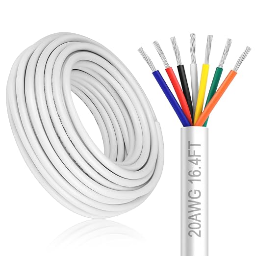 20 AWG Multi-Core Wire, 6/7/8 Conductor Stranded Tinned Copper Electrical Cable, Black/White PVC Insulated Control Extension Cord, 10/20/50m (33ft–165ft) Options