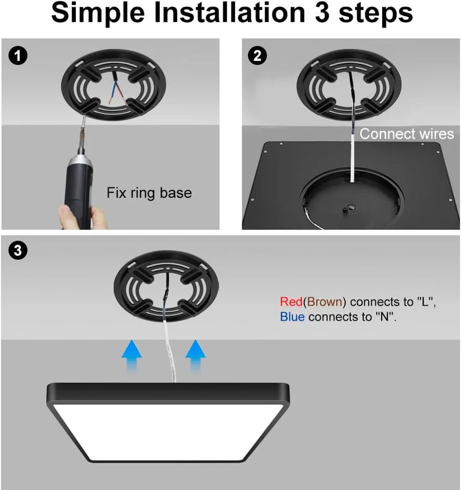 9 Inch Square LED Ceiling Light – 18W – Black – 3000K / 4500K / 5000K / 6500K – Flush Mount Ceiling Light for Home & Apartment Lighting – Local Stock (US)