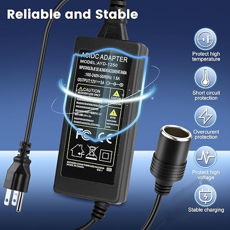 DC 12 V Zigarettenanzünder-Tischnetzteiladapter 60 W–120 W, AC 100–240 V Eingang, Konvertertransformator mit US/UK-Stecker – für Autozubehör, Luftpumpe, Kühler und Elektronik