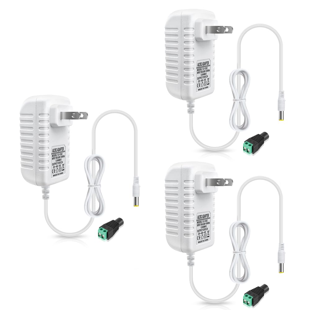 12-V-Netzteiladapter 12 W/24 W/36 W, AC 100–240 V Eingang, Wandstecker-Transformator, weißes Gehäuse – US-Stecker, LED-Treiber für Streifen/CCTV/Elektronik