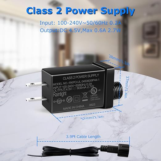 IP44 Class 2 Power Supply, AC 100–240V to DC 4.5V/12V/24V/30V Adapter Transformer, Waterproof Outdoor LED Driver for Inflatable Decorations, String Lights, Christmas Trees — US Plug