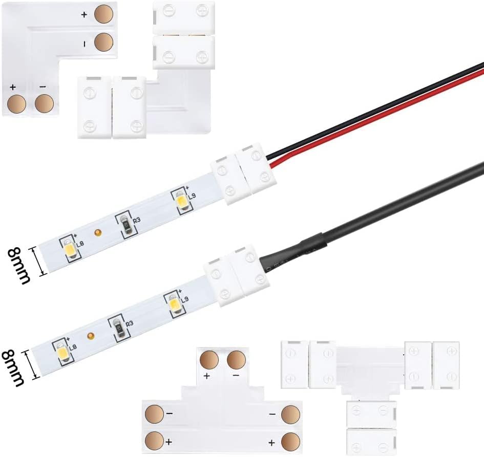 Connecteurs pour bandes LED transparentes en cristal – Clips sans soudure 8 mm 2 broches | Adaptateur bande à fil / bande à bande / CC / L – Stock local États-Unis/Royaume-Uni