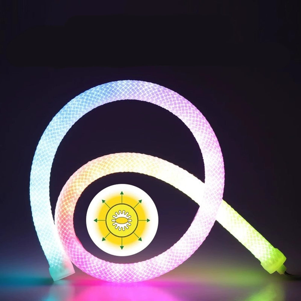 Bande lumineuse LED néon 360°, aspect tissé, couleur RVB, étanche, flexible