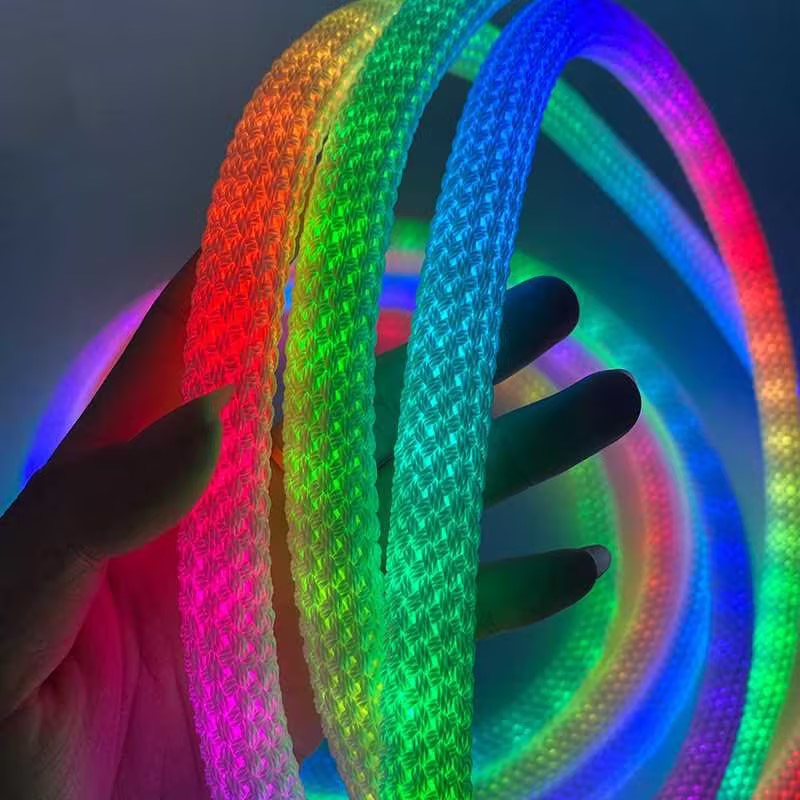 Bande lumineuse LED néon 360°, aspect tissé, couleur RVB, étanche, flexible
