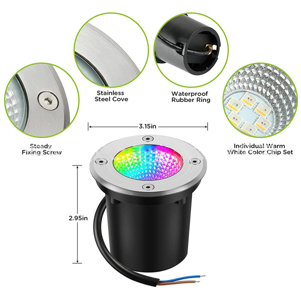 5 Watt Niederspannung RGBWW (RGB und 3000 K Warmweiß) LED-Brunnenleuchten, Landschaftsbeleuchtung, IP65, wasserdicht, für den Außenbereich, 12 V–24 V, Bodenleuchten für Garten, Hof, Auffahrt (8er-Pack)