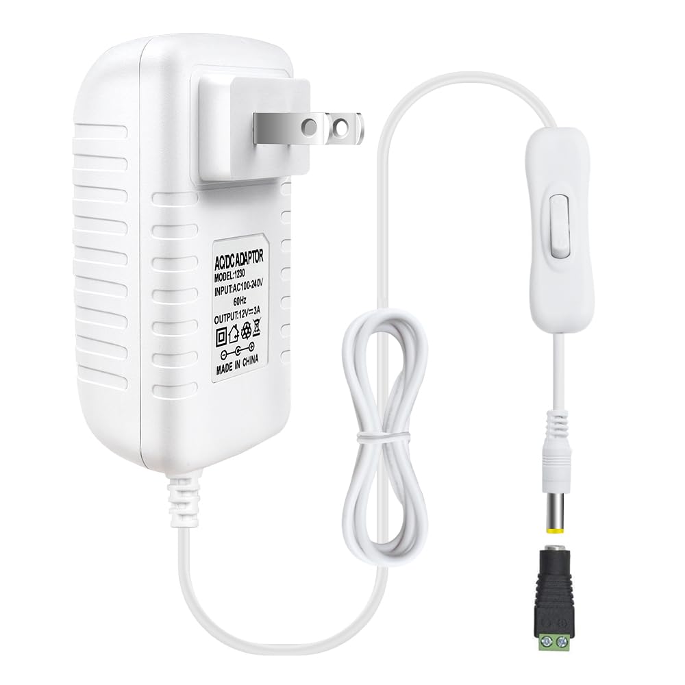12-V-Netzteiladapter 12 W/24 W/36 W, AC 100–240 V Eingang, Wandstecker-Transformator, weißes Gehäuse – US-Stecker, LED-Treiber für Streifen/CCTV/Elektronik